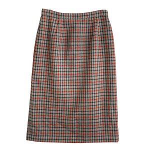 Vintage Red Black Plaid High Waisted Pencil Midi Skirt Lined Back Vent Academia